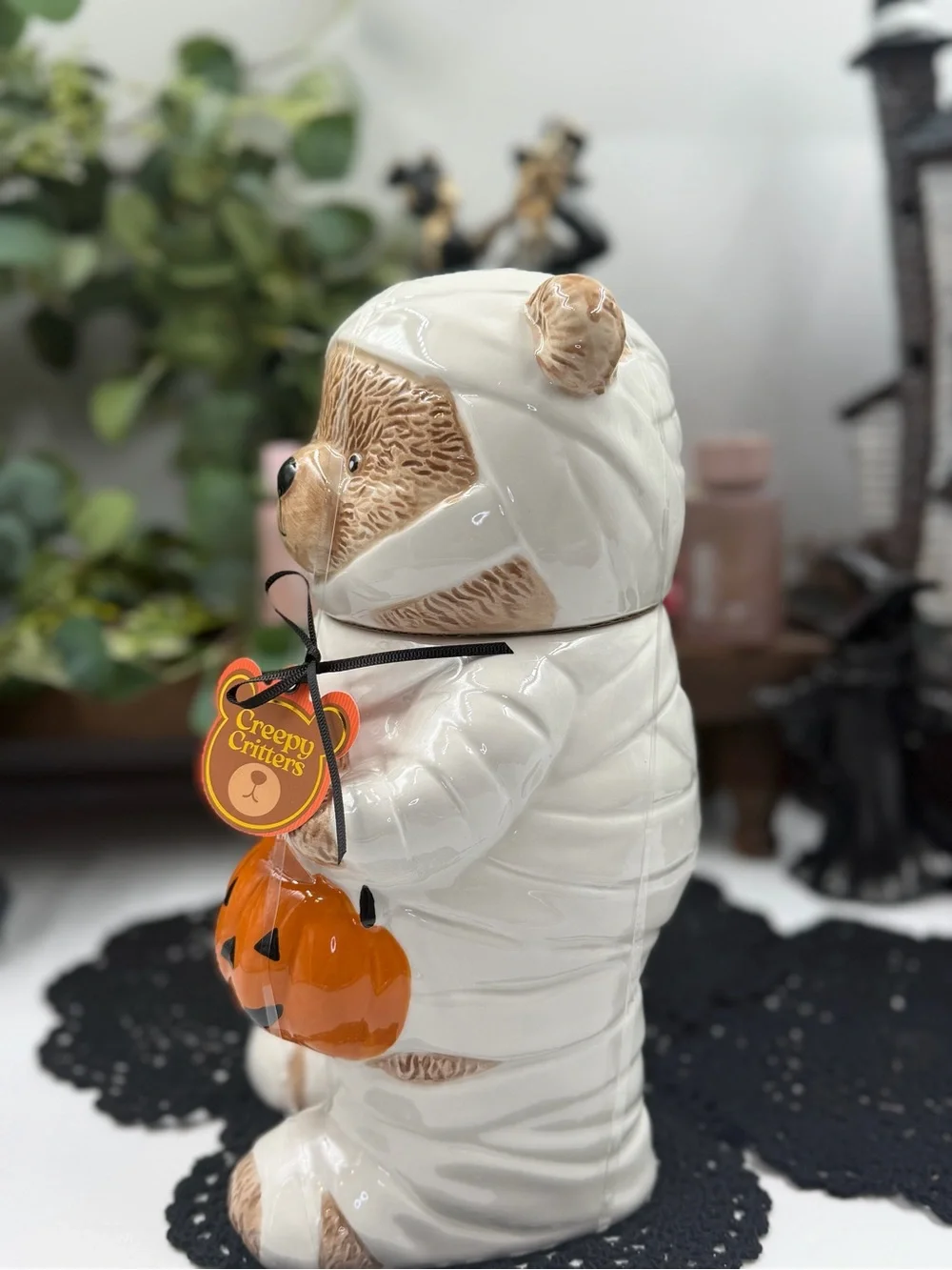 Creepy Critters Mummy Teddy Bear Halloween Cookie Jar Pumpkin Viral NWT